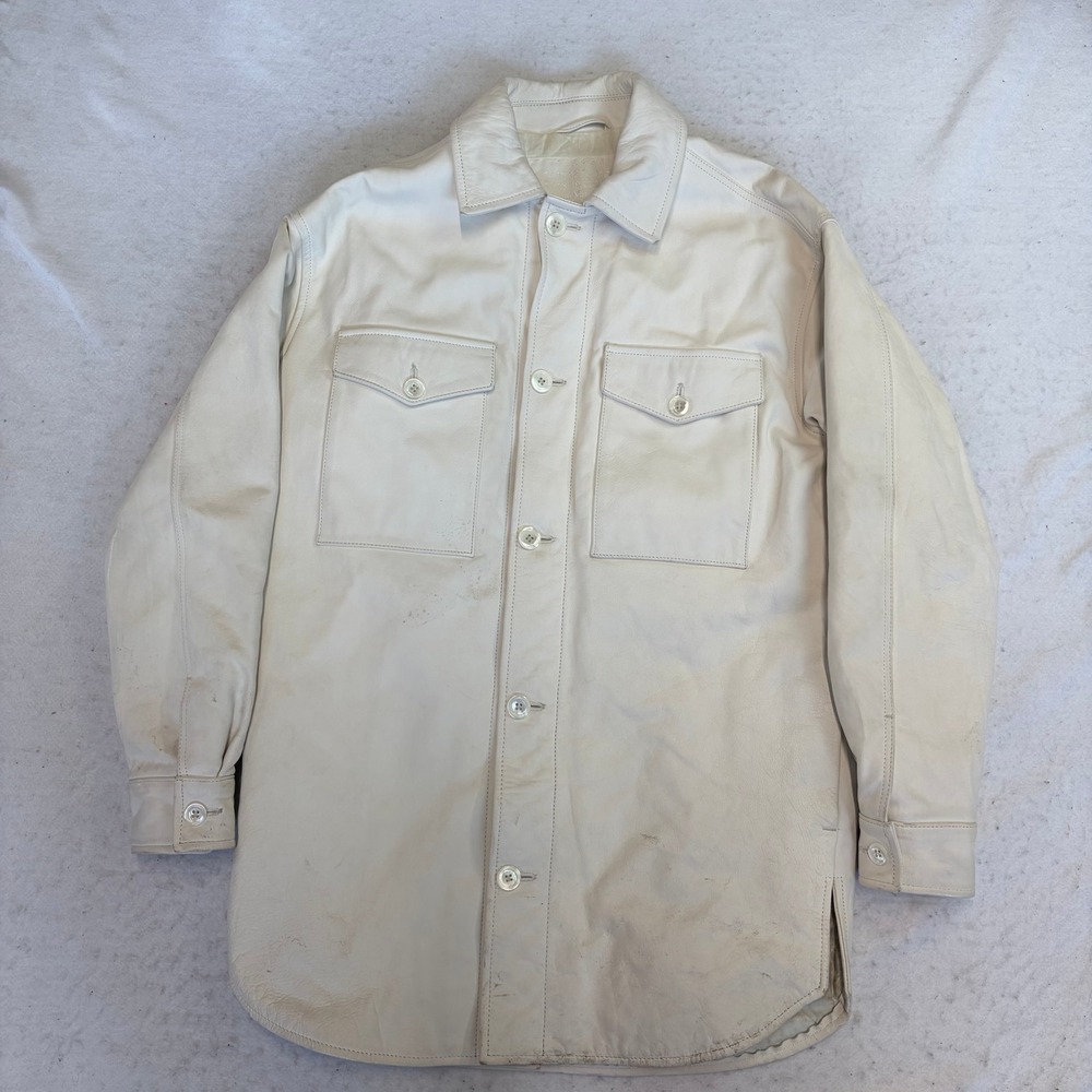 Maison Martin Margiela Leather H&M Jacket Mens 48 White Quilted Flap Pocket